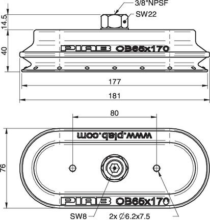 Przyssawka owalna mieszkowa OB65x170P, PU60°, 3/8" NPSF wew., (OB65x170P.5E.N40W) (0108676) - Piab