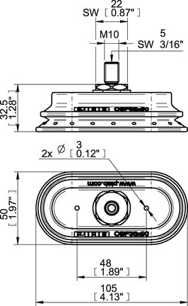 Przyssawka owalna mieszkowa OBF35x90P, PU55°/60°, M10x1.5 zew., (OBF35x90P.5R.M10M) (0121436) - Piab