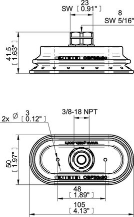 Przyssawka owalna mieszkowa OBF35x90P, PU55°/60°, 3/8" NPT wew., (OBF35x90P.5R.N48W) (0122287) - Piab