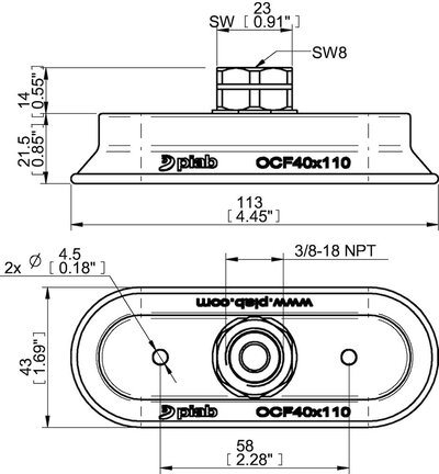 Przyssawka owalna wklęsła OCF40x110P, PU55°/60°, 3/8" NPT wew., (OCF40x110P.5R.N48W) (0121865) - Piab