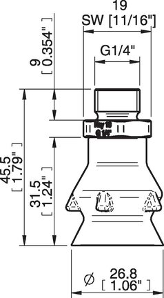 Przyssawka głęboka PD27, Silikon SIL 40°, G1/4" zew. obrotowy, bez filtra (S.PD27DS40.G14MSS.00) (0207021) - Piab