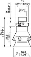 Przyssawka głęboka PD27, Silikon SIL 40°, G1/4" zew. obrotowy, bez filtra (S.PD27DS40.G14MSS.00) (0207021) - Piab