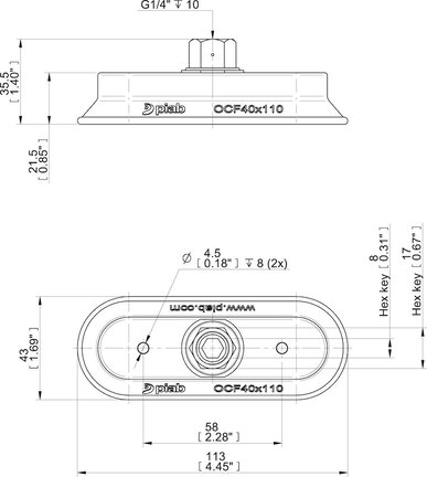 Przyssawka owalna wklęsła OCF40x110, G1/4" wew., (OCF40x110P.5X.G86W) (0213935) - Piab