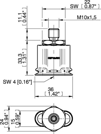 Przyssawka owalna mieszkowa OBF15x35P, PU60°, M10x1.5 zew., (OBF15x35P.H.5X.M11W) (0207583) - Piab