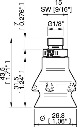 Przyssawka głęboka PD27, Silikon SIL 40°, G1/8" zew., bez filtra (S.PD27DS40.G18MSS.00) (0207022) - Piab