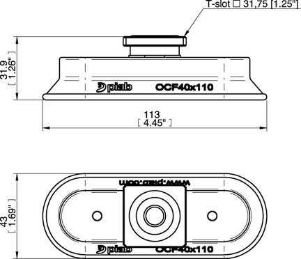 Przyssawka owalna wklęsła OCF, 40X110 mm, PU60°/62°, rowek T, filtr siatkowy (S.OCF40X110P6062.TXX.01) (0213950) - Piab
