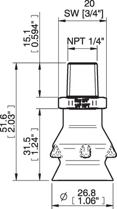 Przyssawka głęboka PD27, Silikon SIL 40°, NPT 1/4" zew., bez filtra (S.PD27DS40.NT14MSS.00) (0207023) - Piab