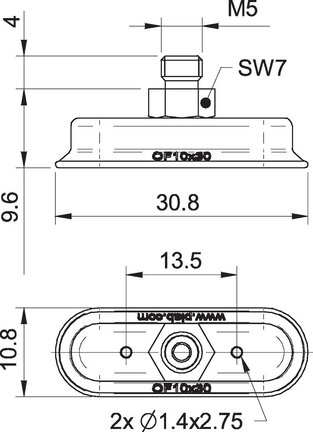 Przyssawka owalna płaska OF10x30P, PU50°, M5 zew., (OF10x30P.4D.13UA) (0110084) - Piab