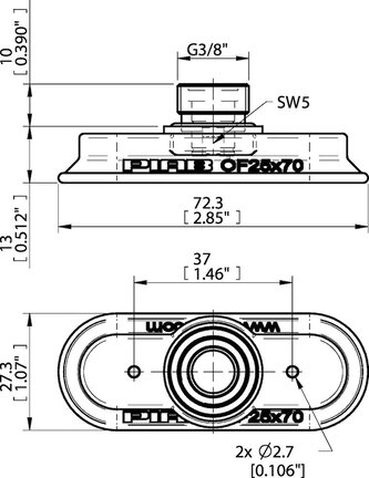 Przyssawka owalna płaska OF25x70P, PU40°, G3/8" zew., (OF25x70P.5C.G41M) (0115304) - Piab
