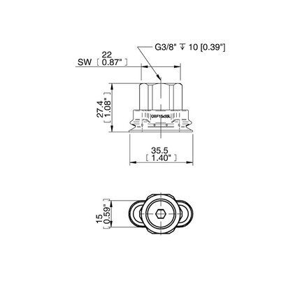 Przyssawka owalna mieszkowa OBF15x35P, złącze G3/8" wew., tworzywowy, (OBF15x35P.L.5X.G69WC) (0207598) - Piab