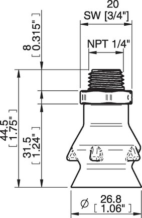 Przyssawka głęboka PD27, Silikon SIL 40°, NPT 1/4" zew., bez filtra (S.PD27DS40.NT14MDC.00) (0207027) - Piab