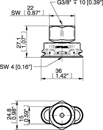 Przyssawka owalna mieszkowa OBF15x35P, złącze G3/8" wew., (OBF15x35P.L.5X.G80W) (0207593) - Piab