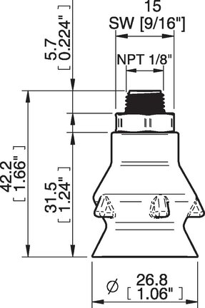 Przyssawka głęboka PD27, Silikon SIL 40°, NPT 1/8" zew., bez filtra (S.PD27DS40.NT18MDC.00) (0207028) - Piab