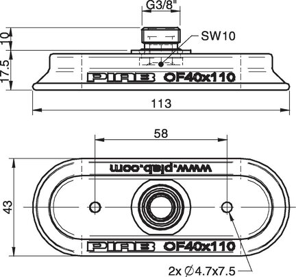 Przyssawka owalna płaska OF40x110P, PU40°, G3/8" zew z filtrem siatkowym, (OF40x110P.5C.G40M) (0109850) - Piab
