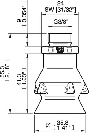Przyssawka głęboka PD36, Silikon SIL 40°, G3/8" zew., bez filtra (S.PD36DS40.G38MSS.00) (0207030) - Piab