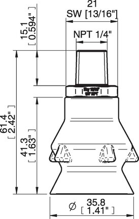 Przyssawka głęboka PD36, Silikon SIL 40°, NPT 1/4" zew., bez filtra (S.PD36DS40.NT14MSS.00) (0207031) - Piab