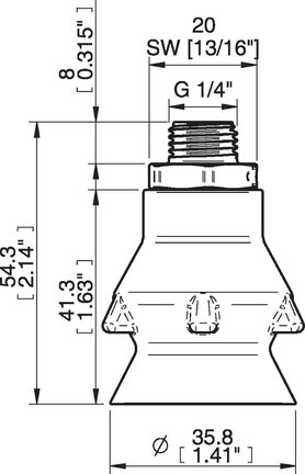 Przyssawka głęboka PD36, Silikon SIL 40°, G1/4" zew., bez filtra (S.PD36DS40.G14MDC.00) (0207033) - Piab