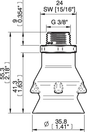 Przyssawka głęboka PD36, Silikon SIL 40°, G3/8" zew., bez filtra (S.PD36DS40.G38MDC.00) (0207034) - Piab