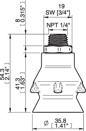 Przyssawka głęboka PD36, Silikon SIL 40°, NPT 1/4" zew., bez filtra (S.PD36DS40.NT14MDC.00) (0207035) - Piab