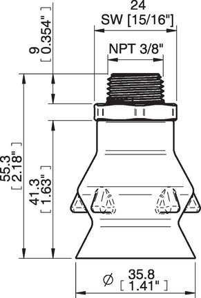 Przyssawka głęboka PD36, Silikon SIL 40°, NPT 3/8" zew., bez filtra (S.PD36DS40.NT38MDC.00) (0207036) - Piab