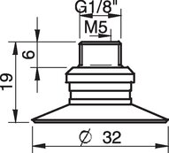 Przyssawka płaska U30, Nirtyl-PCV 50°, G1/8"/M5 wew. kompozyt, bez filtra (S.U30NP50.G18MMM5FC.00) (0109839) - Piab