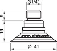 Przyssawka płaska U40-2, Silikon SIL 50°, G1/4" zew., filtr siatkowy (S.U40-2S50.G14M.01) (0101605) - Piab