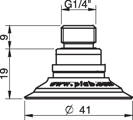 Przyssawka płaska U40-2, Nirtyl-PCV 50°, NPT 1/4" zew., filtr siatkowy (S.U40-2NP50.NT14M.01) (0101619) - Piab