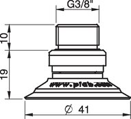Przyssawka płaska U40-2, Nirtyl-PCV 50°, G3/8" zew., zawór ster., podw.. przepł., filtr siatkowy (S.U40-2NP50.G38M.54) (0101627) - Piab