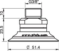 Przyssawka płaska U50-2, Silikon SIL 50°, G3/8" zew., filtr siatkowy (S.U50-2S50.G38M.01) (0101807) - Piab