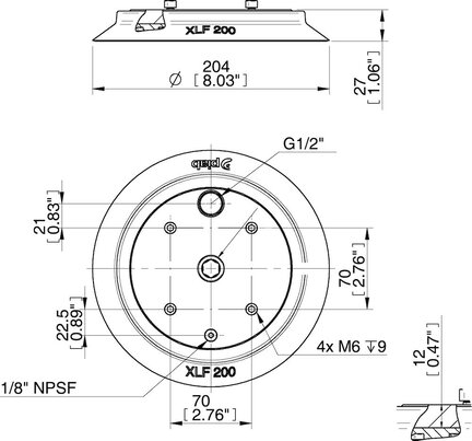 Przyssawka płaska bardzo duża XLF200, mocowanie wew. G1/2”, (XLF200.30.63UA) (0127132) - Piab