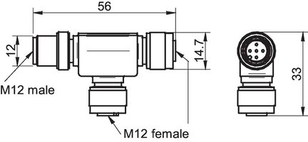 Trójnik T, przyłącze M12 zew., 2 przyłącza M12 wew.  (0119558) - Piab