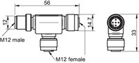Złącze typu T, przyłącze M12 GZ, 2 przyłącza M12GW - Piab