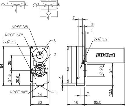 Eżektor standardowy MINI X20L, płyta przyłączeniowa C, uszczelnienia NBR, zawór zwrotny (3222279A) - Piab