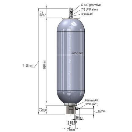 Akumulator hydrauliczny, pęcherzowy, wysokociśnieniowy, seria Oil & Gas (280SA-CZ-341) - Parker