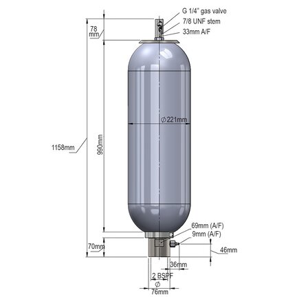 Akumulator hydrauliczny, wysokociśnieniowy, pęcherzowy (2800A-00-341) - Parker