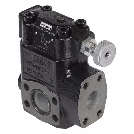 Zawory hydrauliczne, przelewowe, pośredniego działania z kołnierzem SAE, seria R5V/R5V*P2 - Parker