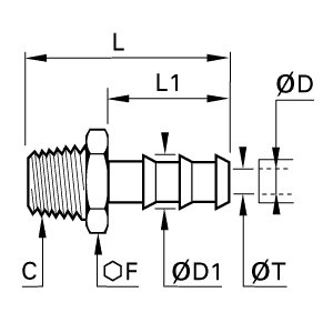 Złączka choinkowa mosiężna do gumowego przewodu 10 mm R3/8 (0123 10 17) - Legris