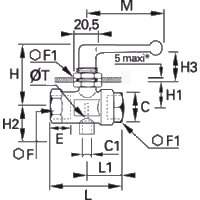 Zawór kulowy 3-drogowy panelowy montaż G1/4 M5x0,8 (0449 07 13) - Legris