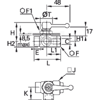Zawór kulowy 3-drogowy panelowy montaż G1/4 (0452 06 13) - Legris