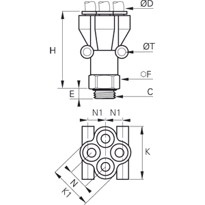 Złącze trójnik Y z gwintem 4 mm G1/8 (3132 04 10) - Legris