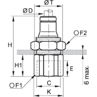 Złącze grodziowe wtykowe z gwintem wewnętrznym 12 mm G1/2 (3636 12 21) - Legris
