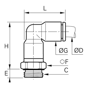 Złącze kątowe 90° z gwintem 6 mm M5x0,8 (6899 06 19) - Legris