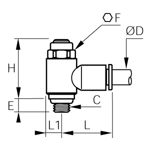 Zawór dławiący wtykowy (dławienie dwukierunkowe) G1/4 - 6 (7012 06 13) - Legris