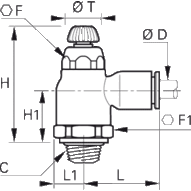 Zawór dławiący wtykowy (dławienie dwukierunkowe) R1/8 - 8 (7065 08 10) - Legris