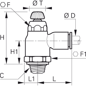 Zawór dławiący wtykowy (dławienie dwukierunkowe) R3/8 - 8 (7067 08 17) - Legris