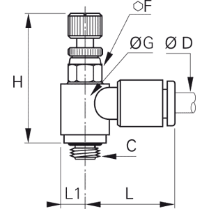 Zawór dławiący wtykowy (dławienie dwukierunkowe) G1/8 - 4 (7662 04 10) - Legris