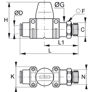 Zawór odcianjacy 2/2 wersja mini 12 mm G1/2 (7911 12 21) - Legris