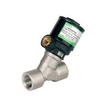 Zawór skośny 2/2 NO G1/2, stal nierdzewna, PN16, DN15, wlot medium pod dysk, PTFE siłownik D32 (E290A795E), seria 290 - ASCO