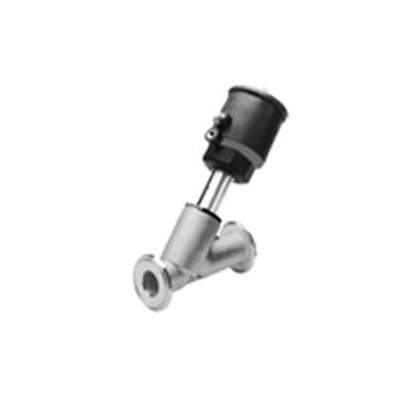 Zawór pneumatyczny skośny 2/2 NC, stal nierdzewna, wlot medium pod dysk, CLAMP 1", DN25, siłownik D63 (S290B145FB), seria 290 - ASCO
