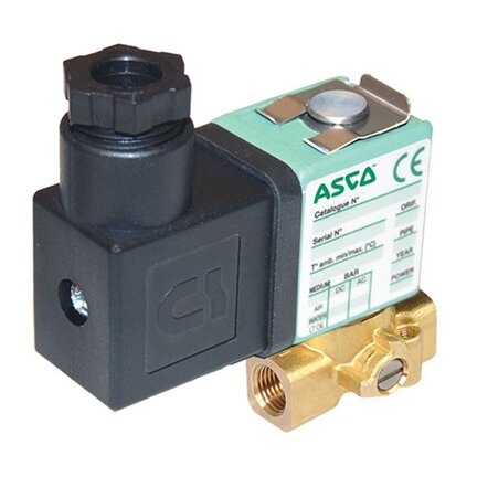 Elektrozawór 2/2 NC G1/8, DN2.4, mosiądz, FPM, wtyczka IP65 (SCG256B004V.230/50-60) - ASCO